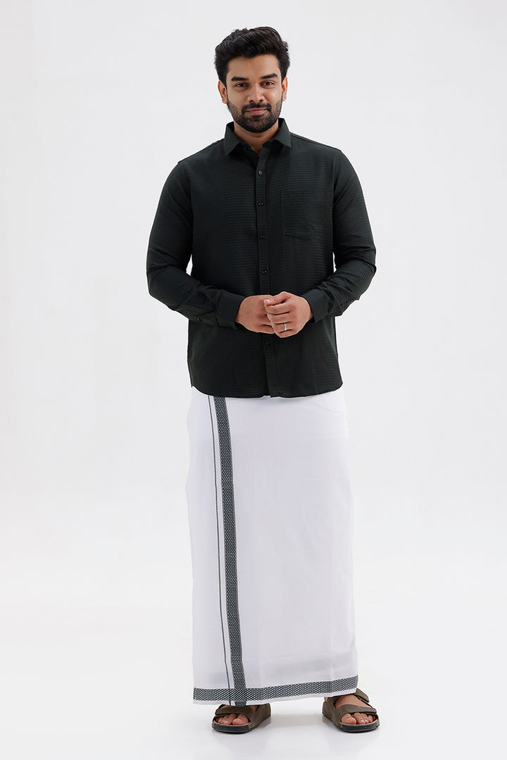 Majestic Deep Green Shirt and Fancy Border Dhoti Set for Men