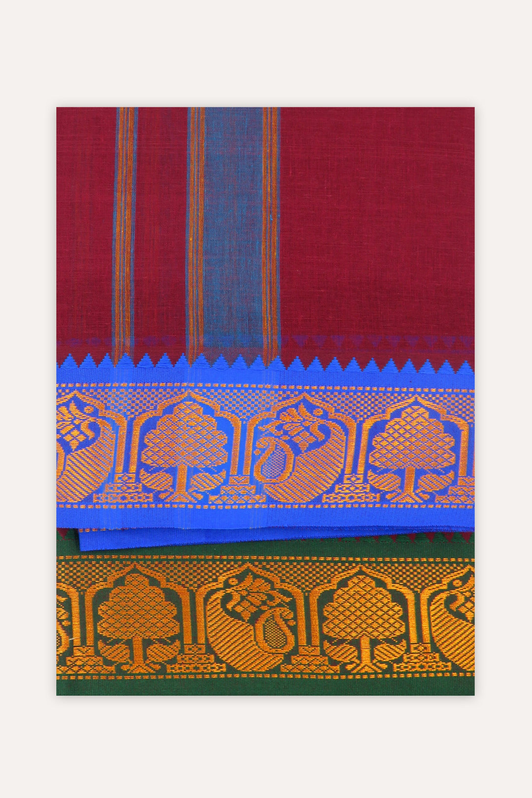 UATHAYAM Parasuram Meroon Cotton Devotional Panchakacham Attractive Small Border Dhotis For Mens (Unstitched)