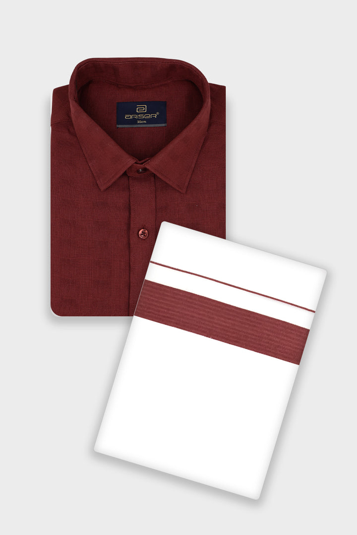 A folded Brick Red shirt with a matching border 