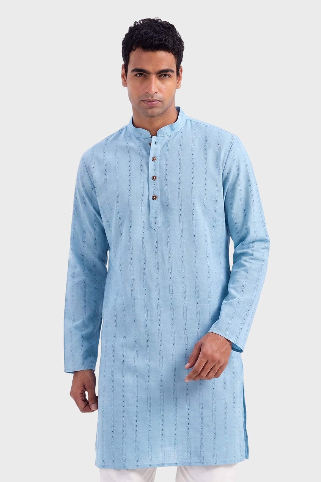 Uathayam Exotic Printed Powder Blue Traditional Long Kurta for Men