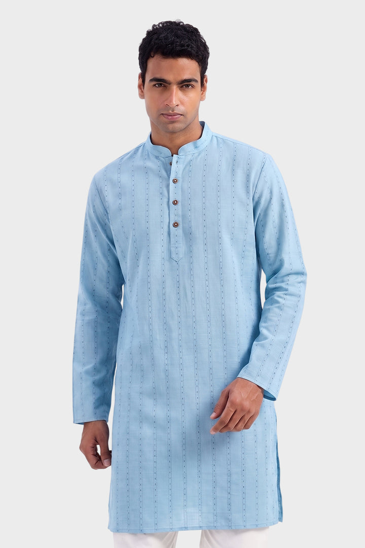 Uathayam Exotic Printed Powder Blue Traditional Long Kurta for Men