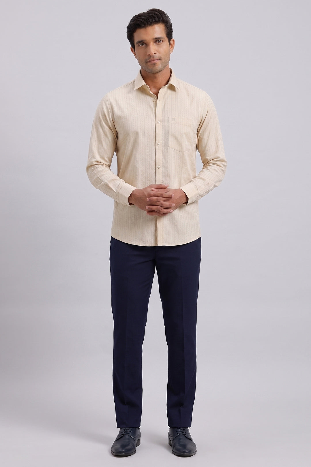 Soft Cream Beige Shirt with Dark Navy Trouser Combo For Men