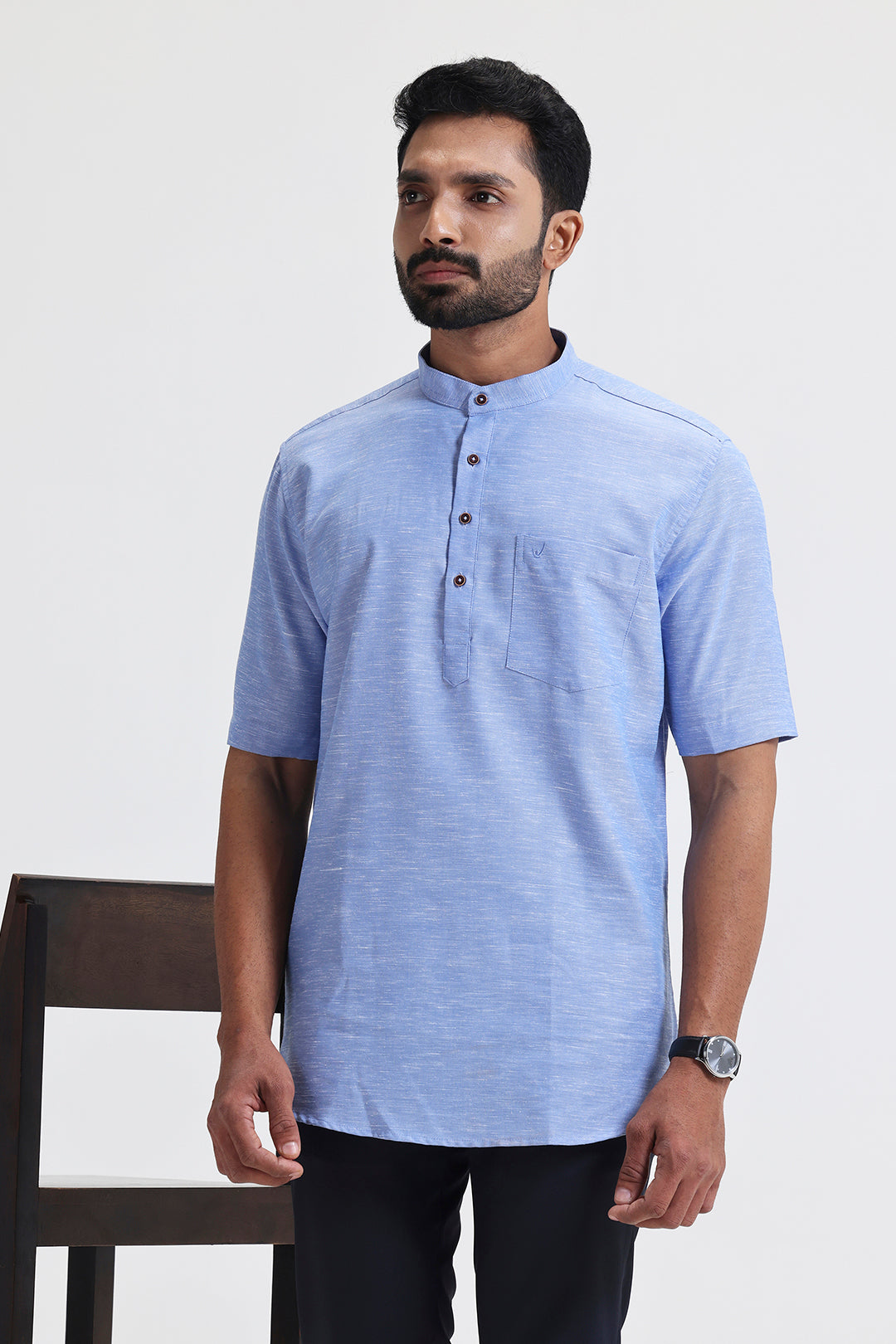 Vibe - Sky Blue Short Kurta For Mens | Uathayam