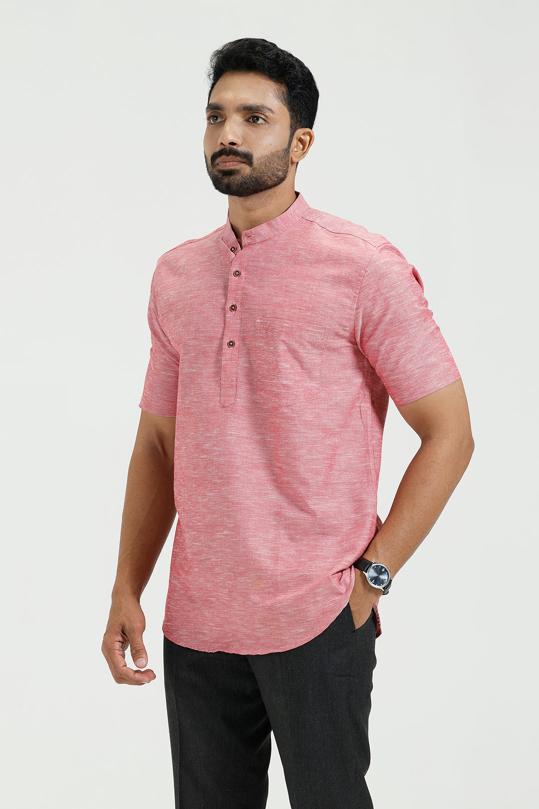 Men’s short kurta in light raspberry color