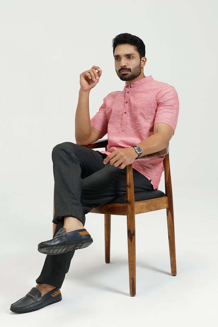 Modern raspberry short kurta for men