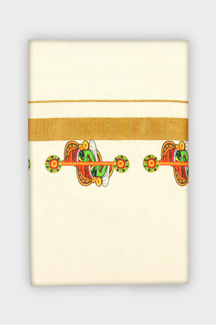 Vamana Korra - Double Layered Dhoti Korra With Golden Jari Borders (Kathakali Design) | Uathayam