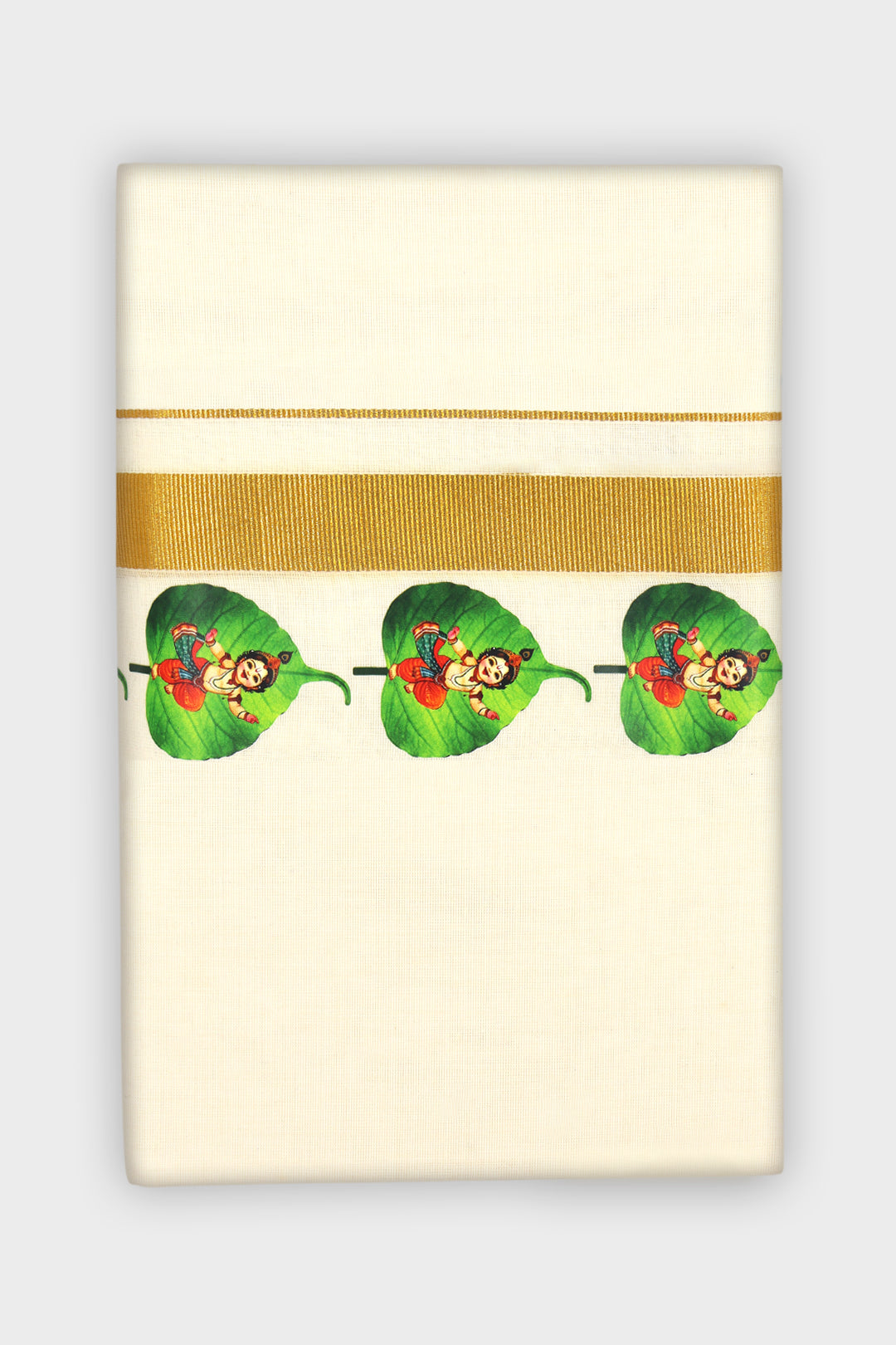 Vamana Korra - Double Layered Dhoti Korra With Golden Jari Borders (Krishna Leaf Design) | Uathayam