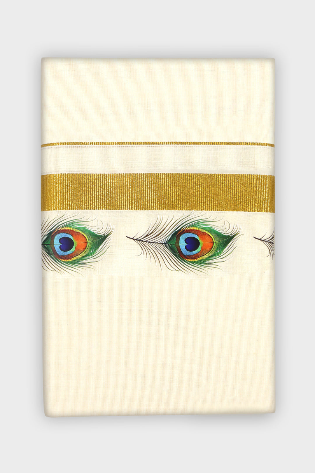 Vamana Korra - Double Layered Dhoti Korra With Golden Jari Borders (Peacock Eye Design) | Uathayam