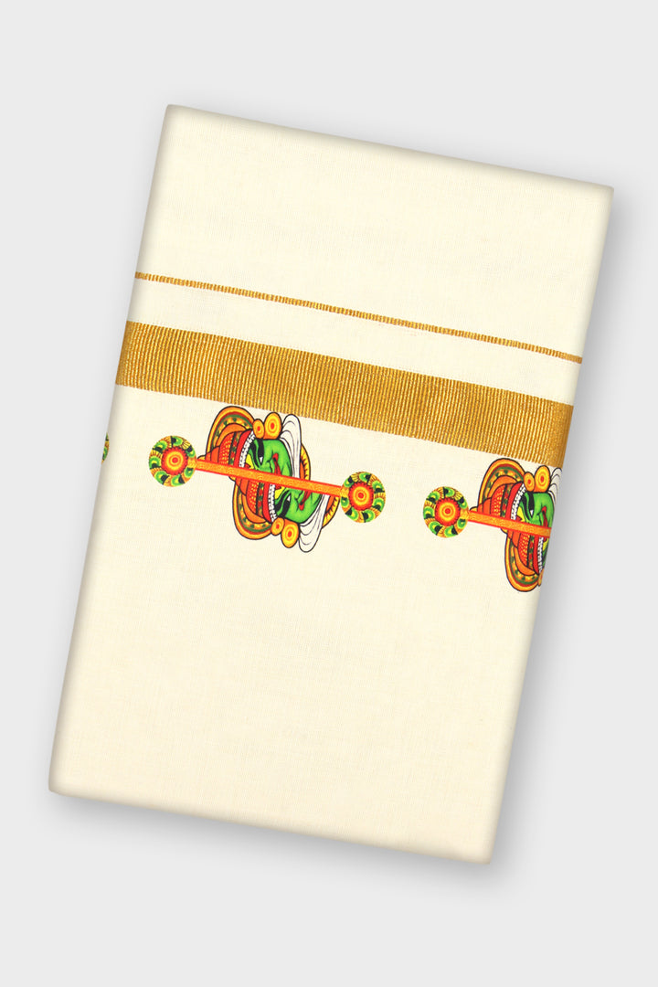 Vamana Korra - Double Layered Dhoti Korra With Golden Jari Borders (Kathakali Design) | Uathayam