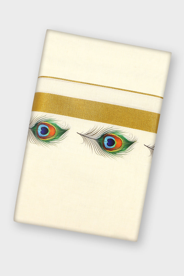 Vamana Korra - Double Layered Dhoti Korra With Golden Jari Borders (Peacock Eye Design) | Uathayam