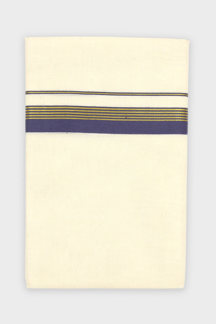 Men's Harshad Korra Midnight Navy Double Layered Fancy Border Dhoti