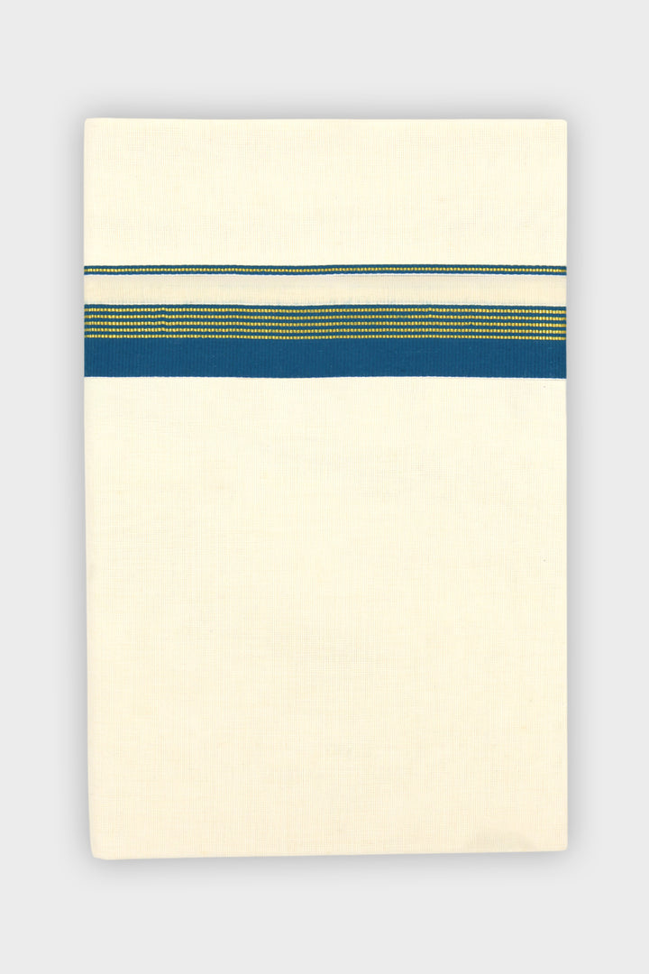 Peacock Blue Double Layered Dhoti with Fancy Borders for Men