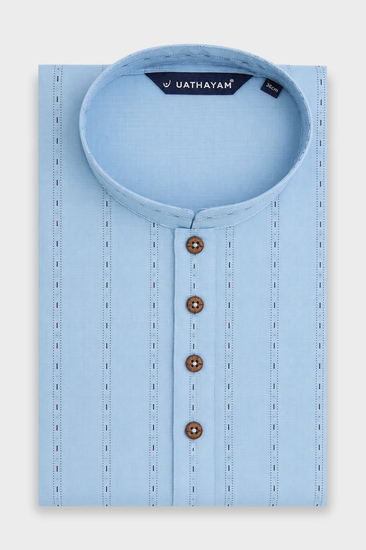 Exotic Printed Powder Blue Ethnic Wear Long Kurta for Men