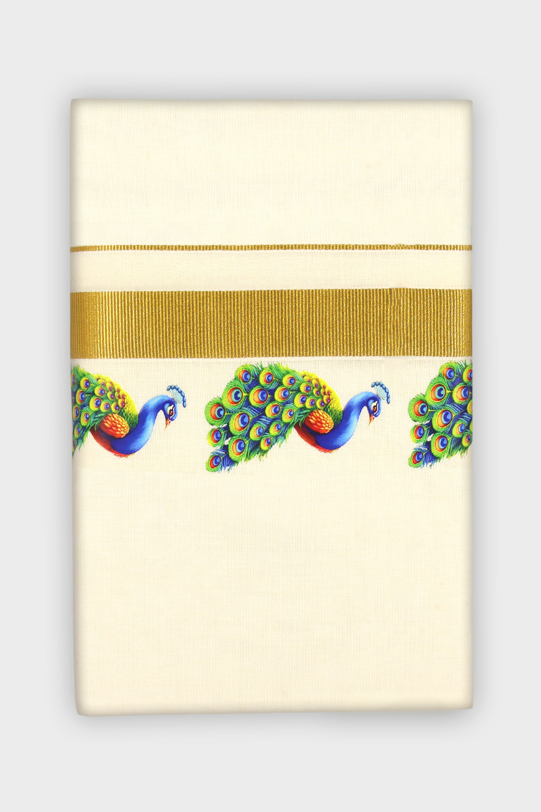Vamana Korra - Double Layered Dhoti Korra With Golden Jari Borders (Peacock design) | Uathayam