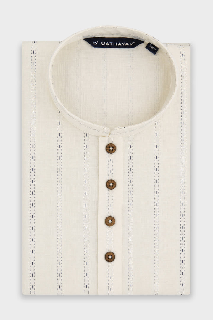 Exotic Printed Milk Cream Long Kurta for Men | Uathayam