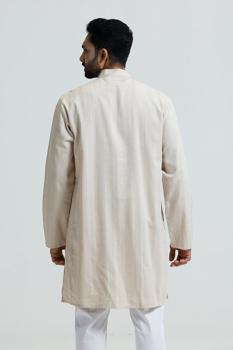 Traditional beige long kurta for men