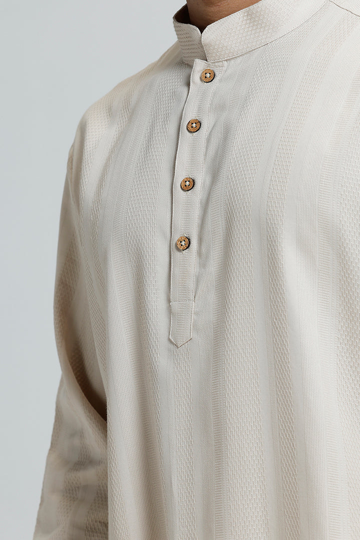 Fab cream beige cotton kurta for men