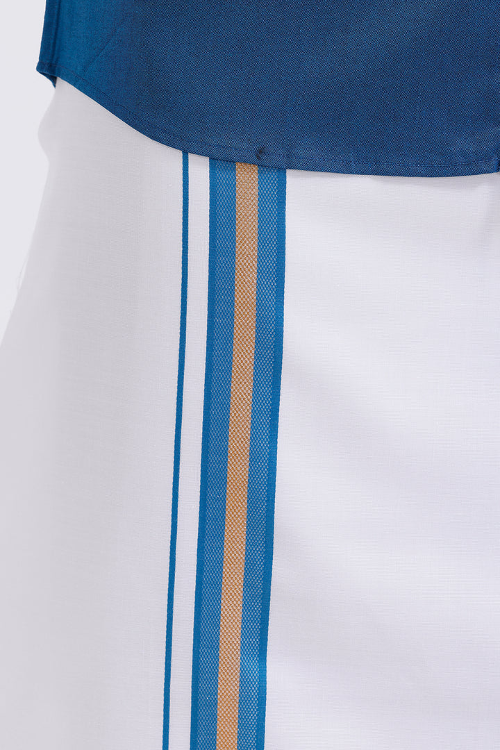 Uathayam Pixel navy blue shirt and single layered fancy border dhoti set