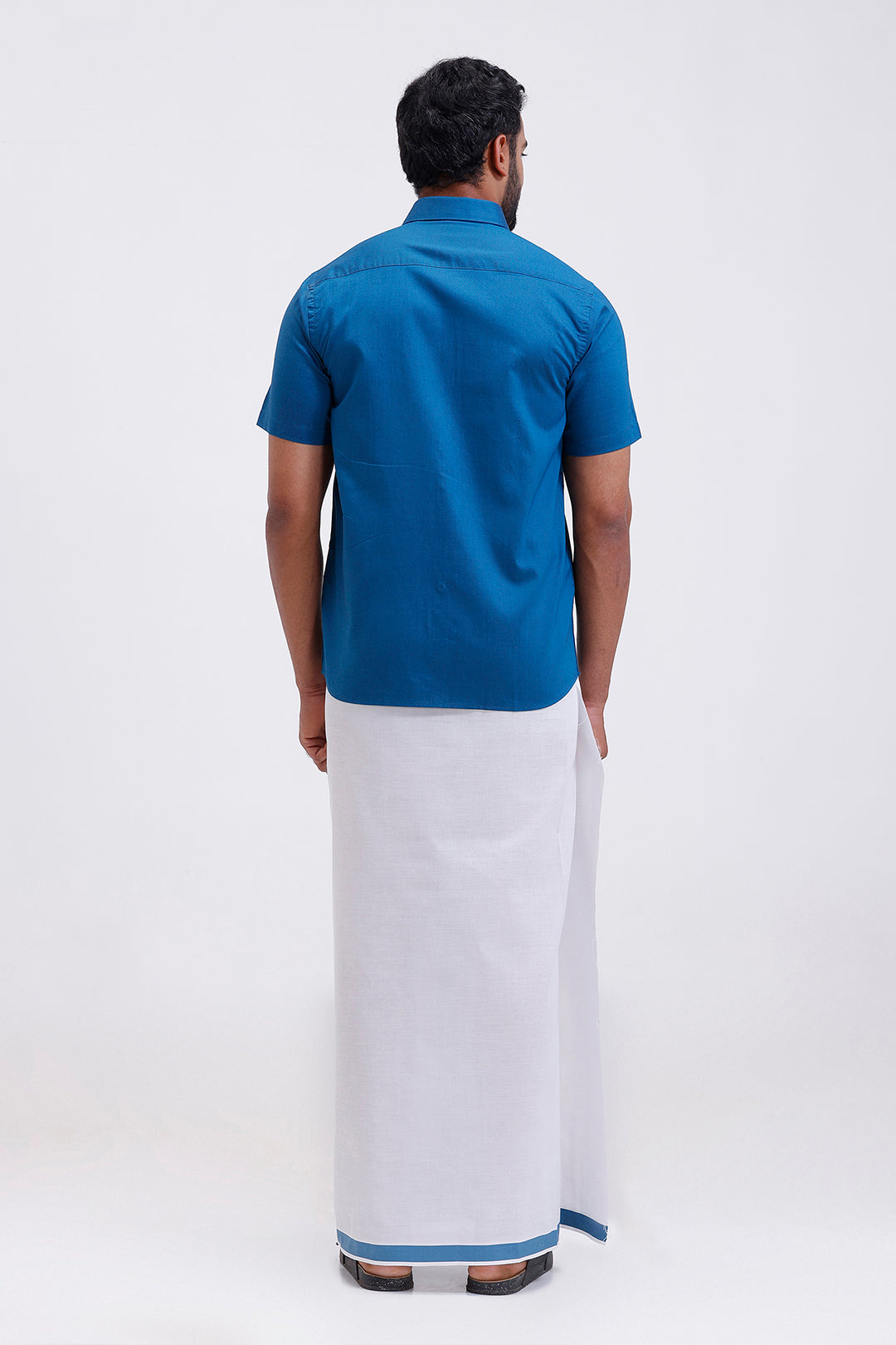 Festive wear men navy blue shirt with double design fancy dhoti