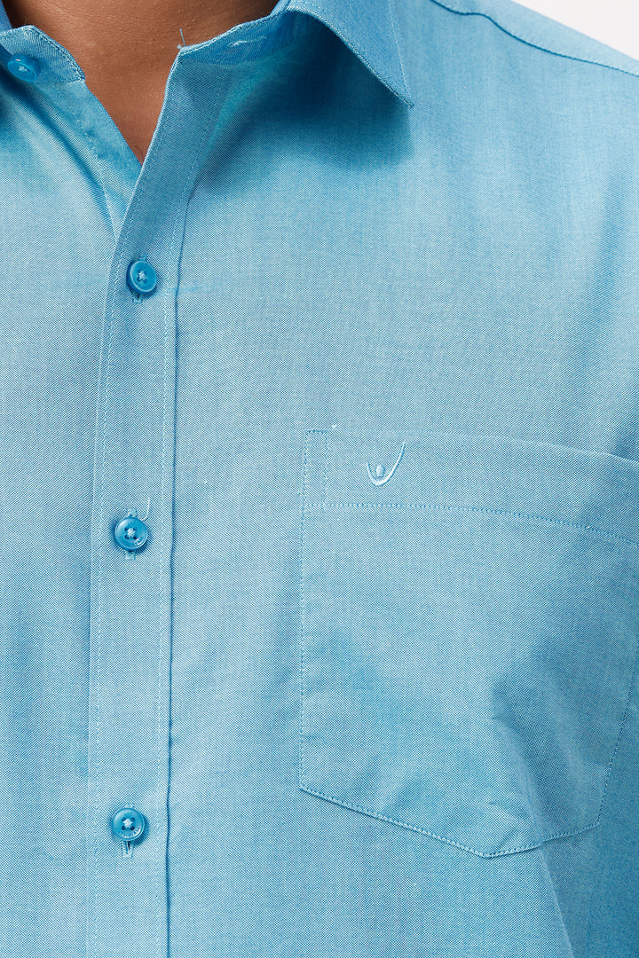 Pixel Grand -Ramar Blue Matching Shirt And Single Layered Jacquard Fancy Border Dhoti Set For Men | Uathayam