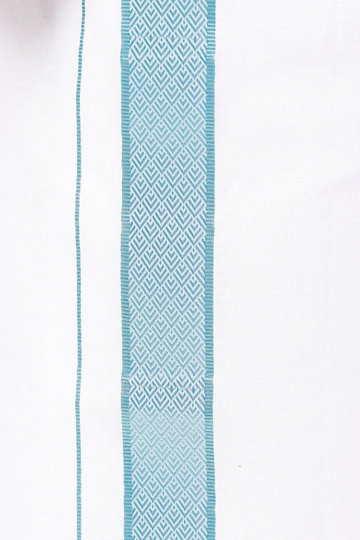 Pixel Grand -Ramar Blue Matching Shirt And Single Layered Jacquard Fancy Border Dhoti Set For Men | Uathayam