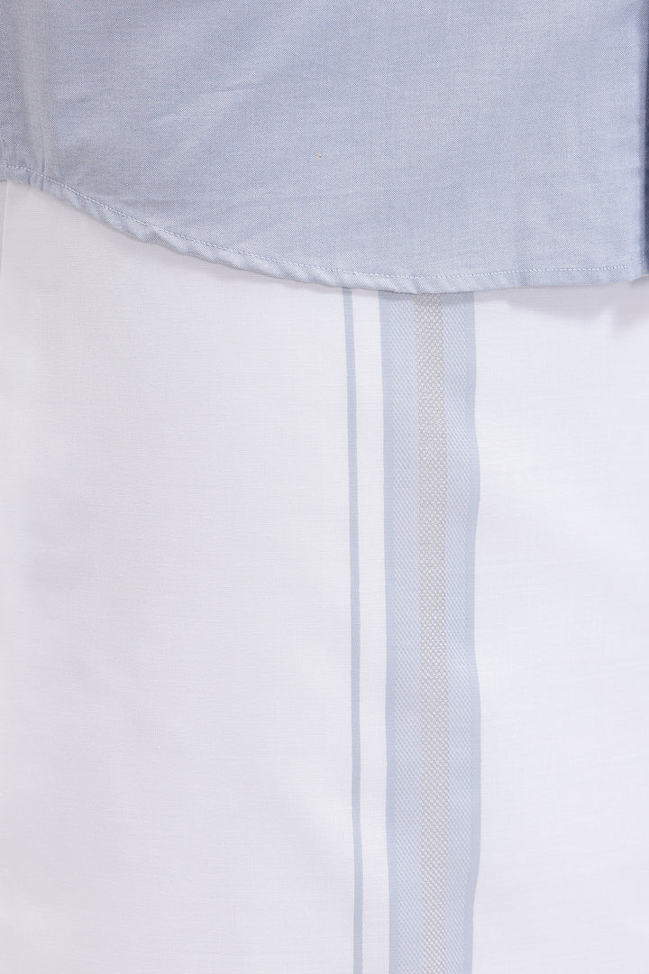 Uathayam Pixel silver gray shirt and single layered fancy border dhoti set