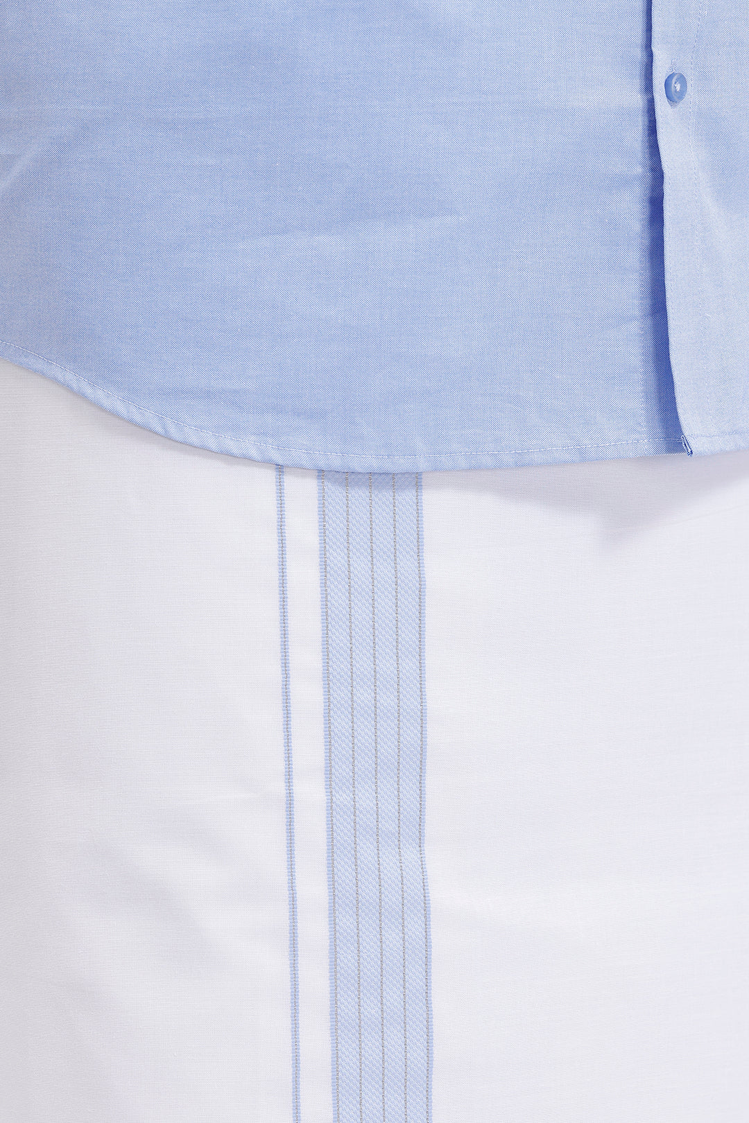 Uathayam Pixel pastel blue shirt and single layered fancy border dhoti set