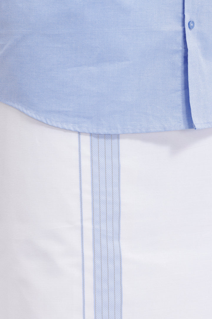 Uathayam Pixel pastel blue shirt and single layered fancy border dhoti set
