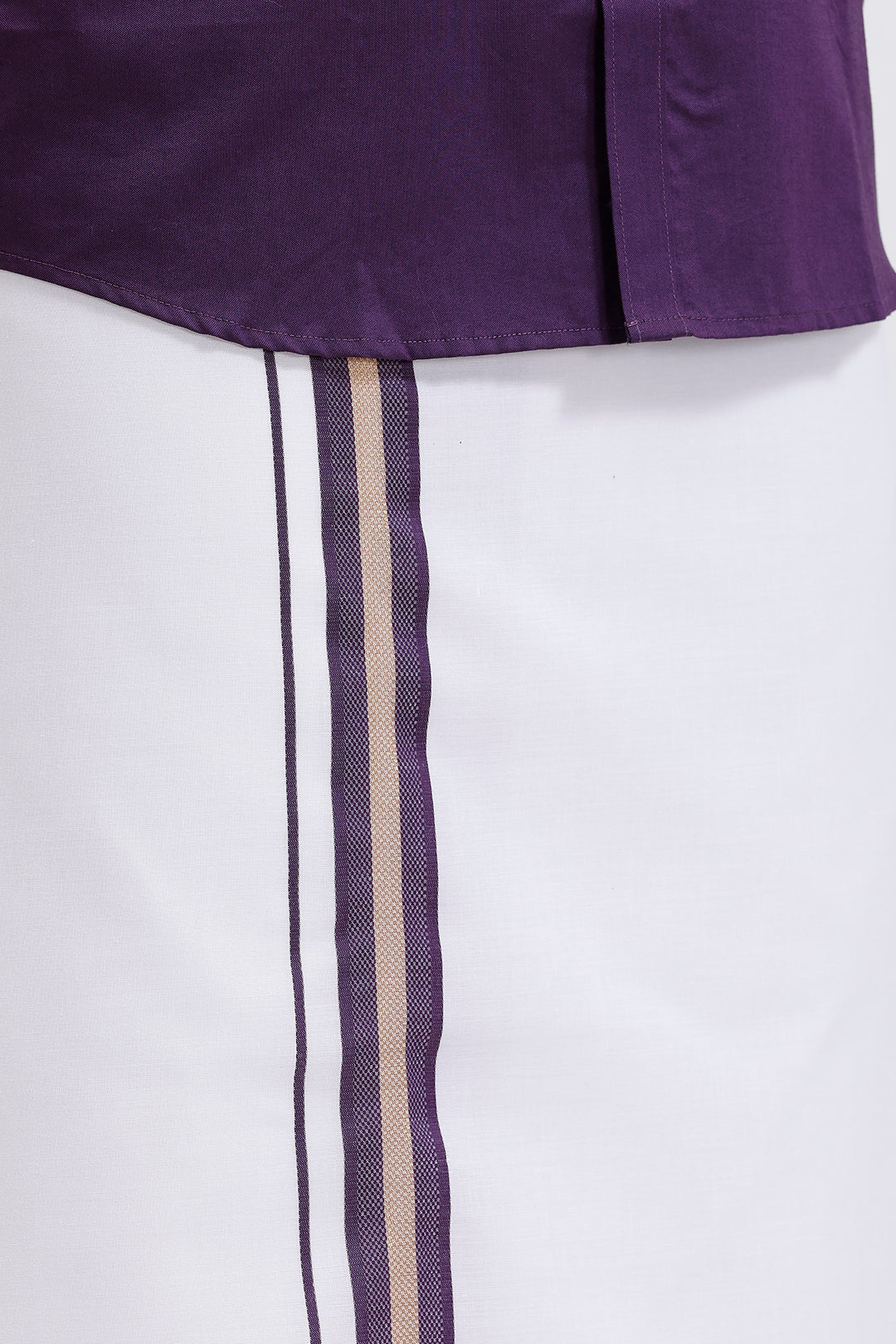 Uathayam Pixel dark violet shirt and single layered fancy border dhoti set