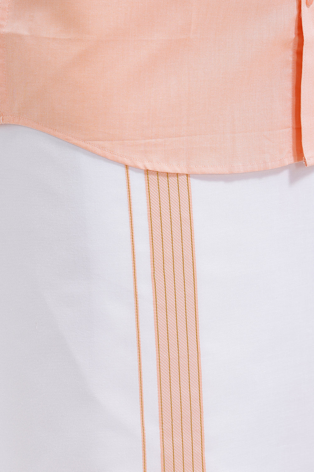 Uathayam Pixel orange shirt and single layered fancy border dhoti set