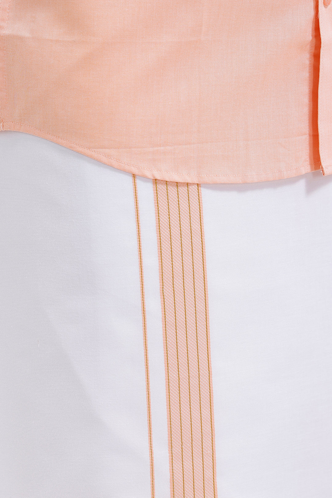 Uathayam Pixel orange shirt and single layered fancy border dhoti set