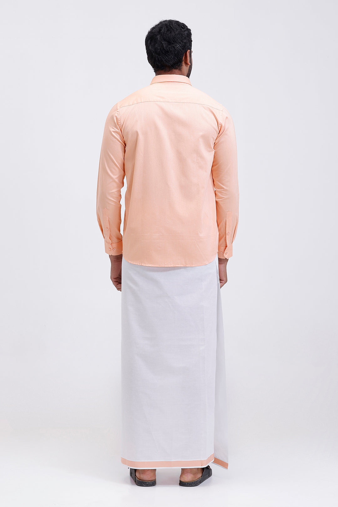 Classic Pixel orange shirt with white fancy border dhoti combo