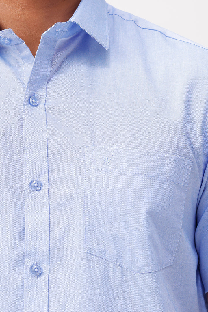 Pixel Grand - Pastel Blue Matching Shirt And Single Layered Jacquard Fancy Border Dhoti Set For Men | Uathayam