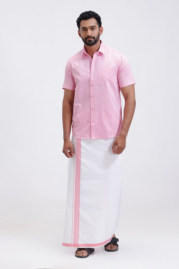 Festive wear men pink shirt with double design fancy dhoti