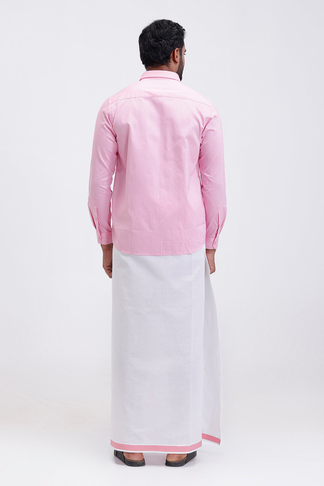 Pixel pink matching shirt paired with double design dhoti for men
