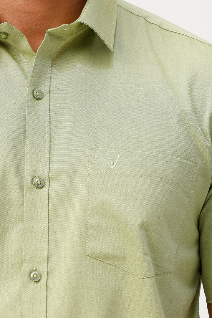 Pixel Grand - Leaf Green Matching Shirt And Single Layered Jacquard Fancy Border Dhoti Set For Men | Uathayam