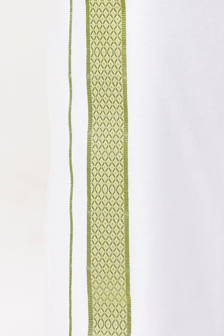 Pixel Grand - Leaf Green Matching Shirt And Single Layered Jacquard Fancy Border Dhoti Set For Men | Uathayam