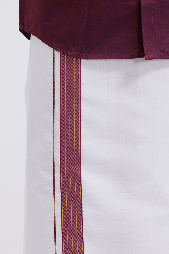 Uathayam Pixel plum red shirt and single layered fancy border dhoti set