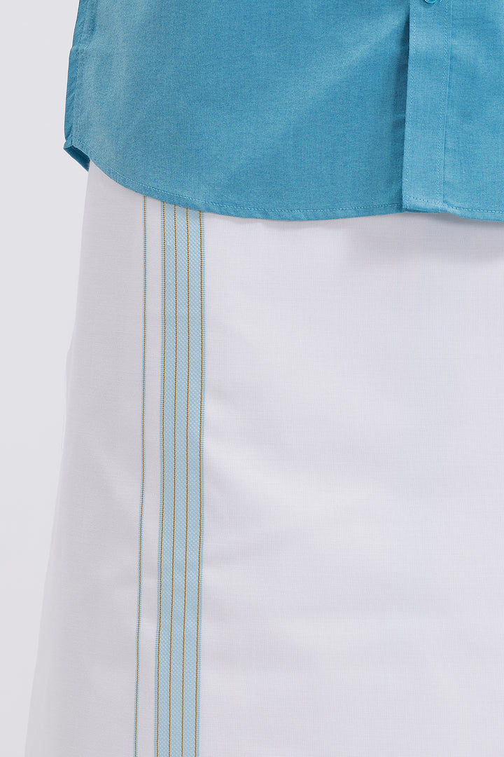 Uathayam Pixel ramar blue shirt and single layered fancy border dhoti set
