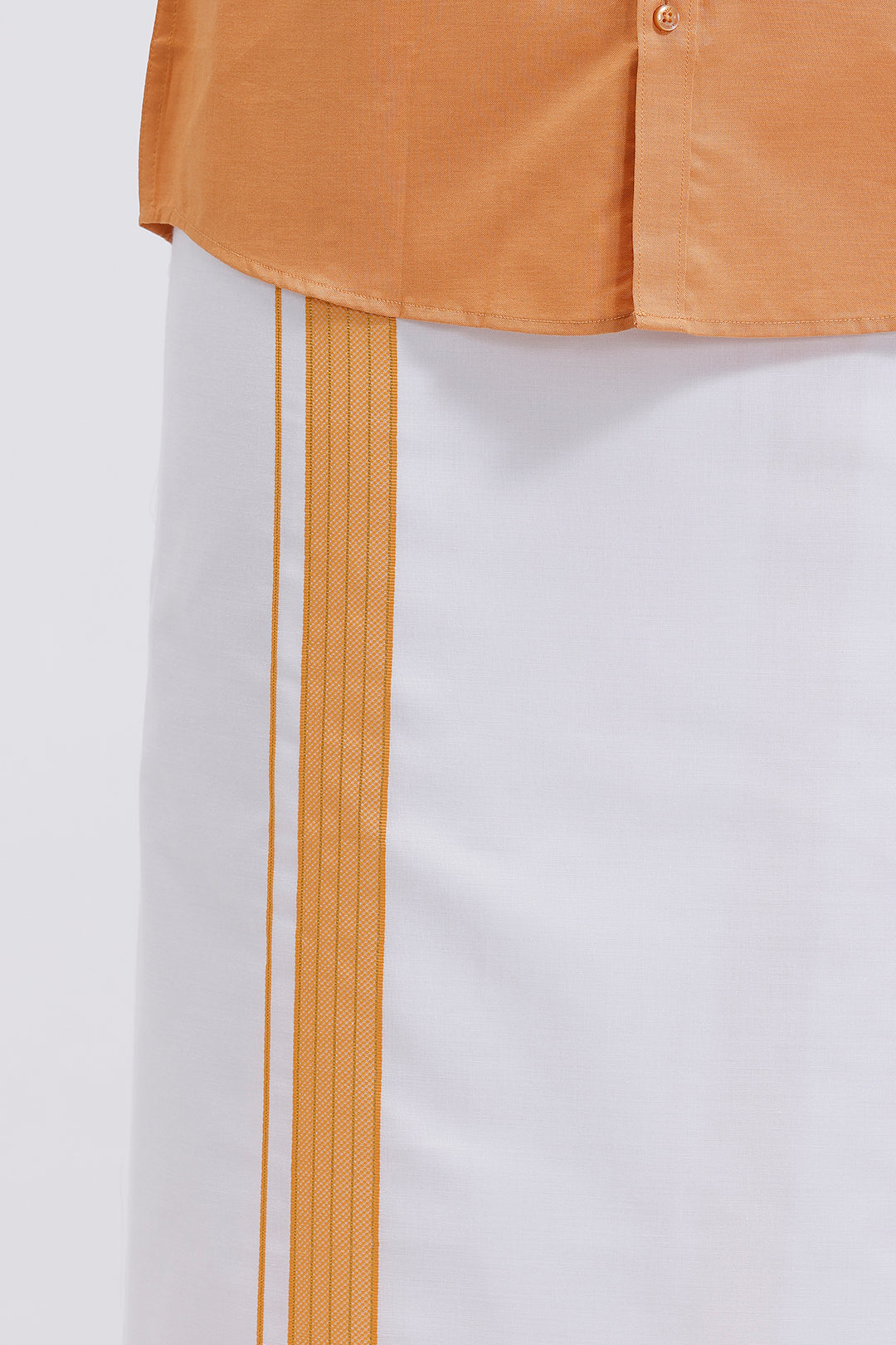 Uathayam Pixel mustard gold shirt and single layered fancy border dhoti set