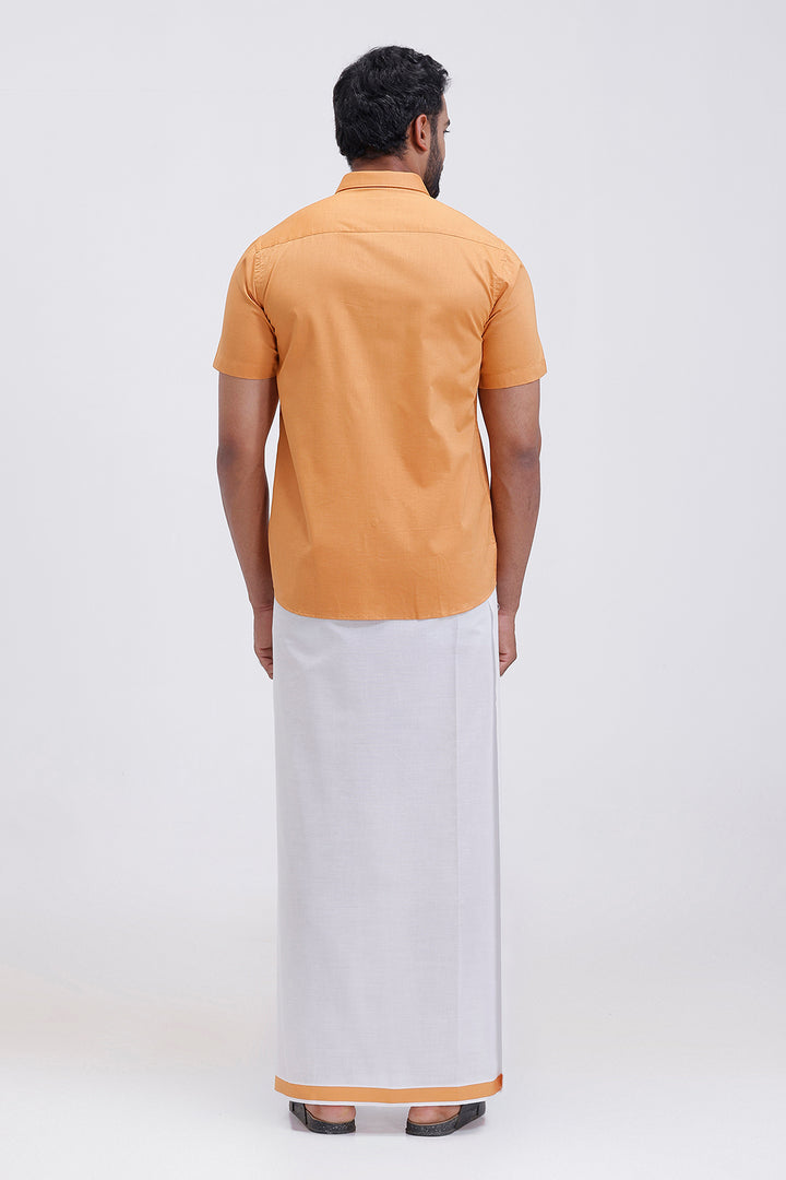 Festive wear men mustard gold shirt with double design fancy dhoti