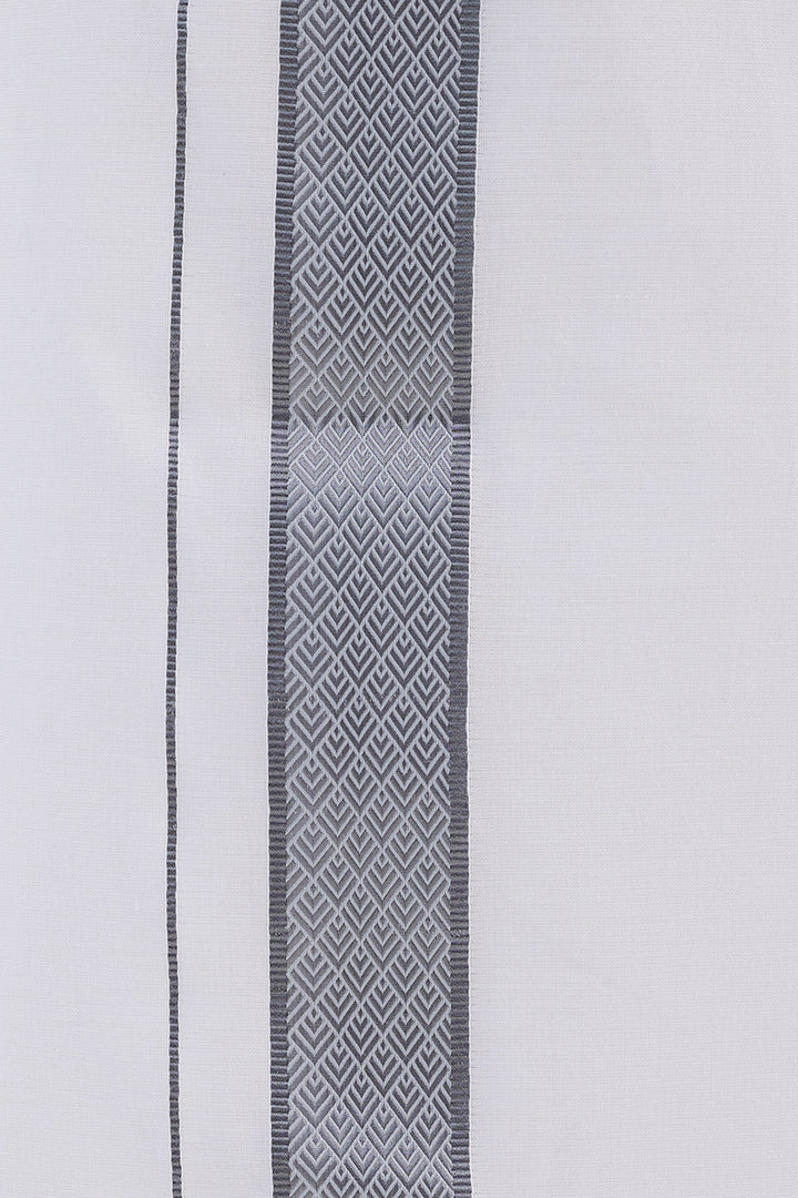 Silver Gray Matching Shirt with Jacquard Fancy Border Dhoti for Men
