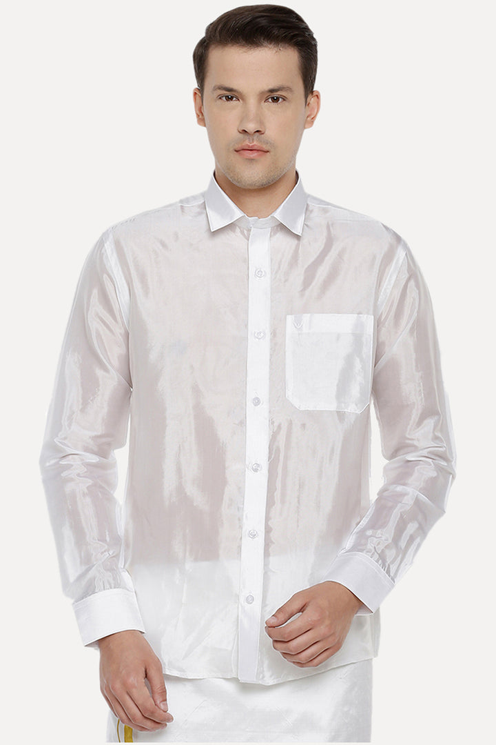 Pavithram - White Silk Shirt For Men | Uathayam
