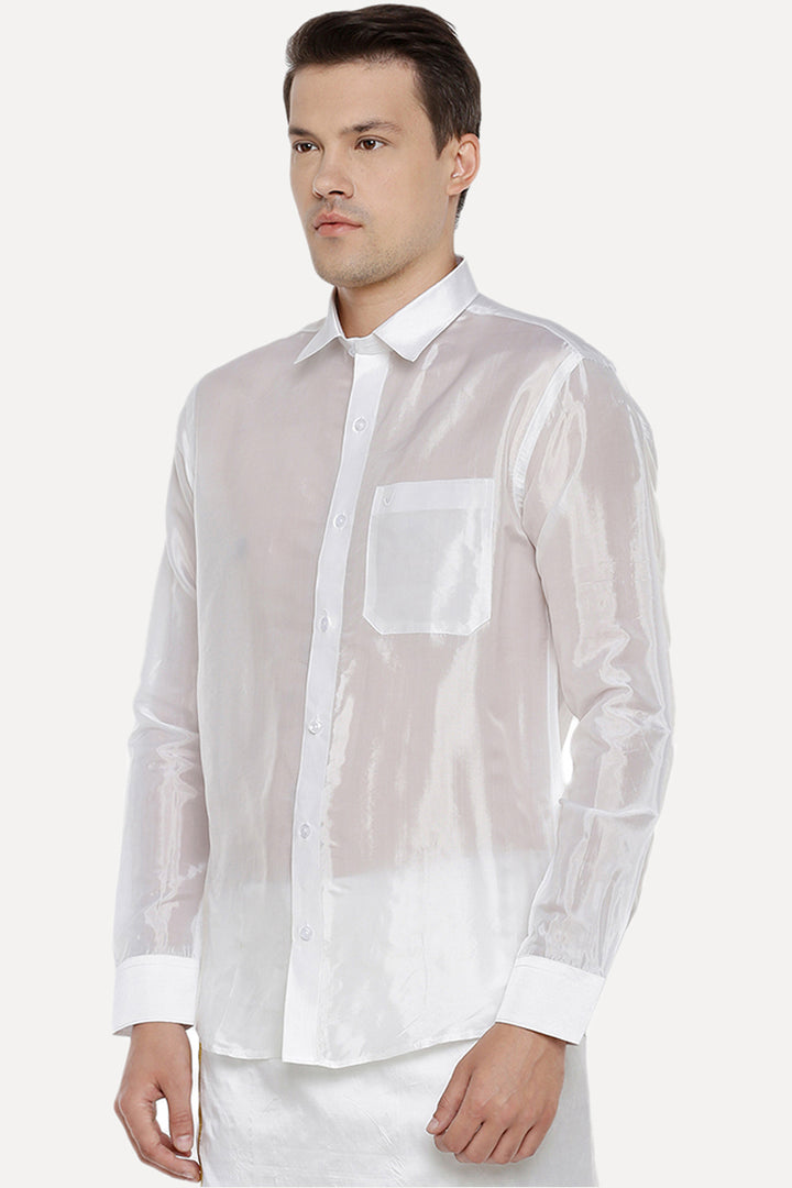 Pavithram - White Silk Shirt For Men | Uathayam