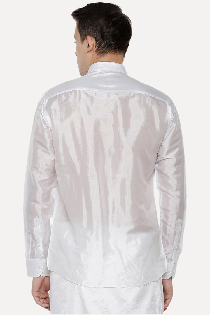 Pavithram - White Silk Shirt For Men | Uathayam
