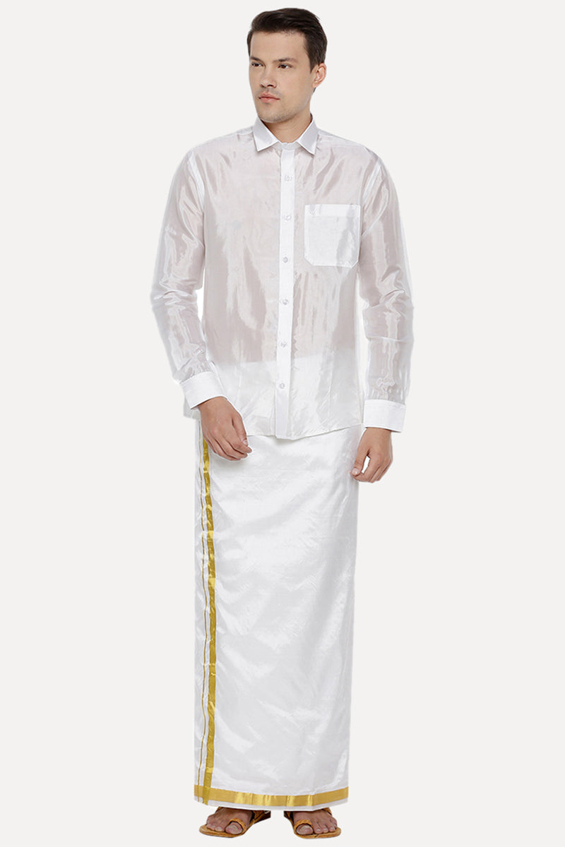Pavithram - White Silk Shirt For Men | Uathayam