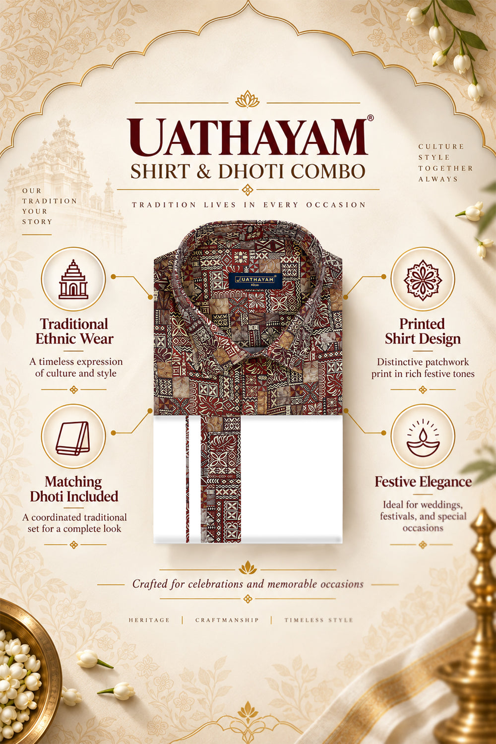 Maroon Printed Shirt Dhoti
