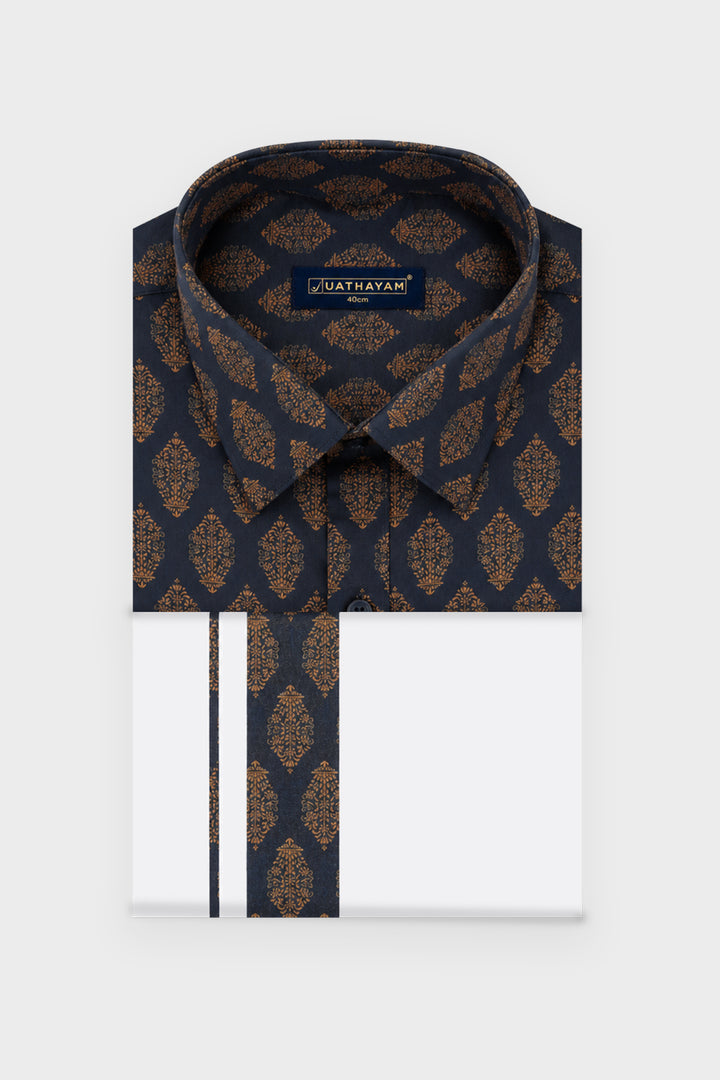 Penang Navy Blue Shirt Dhoti Set