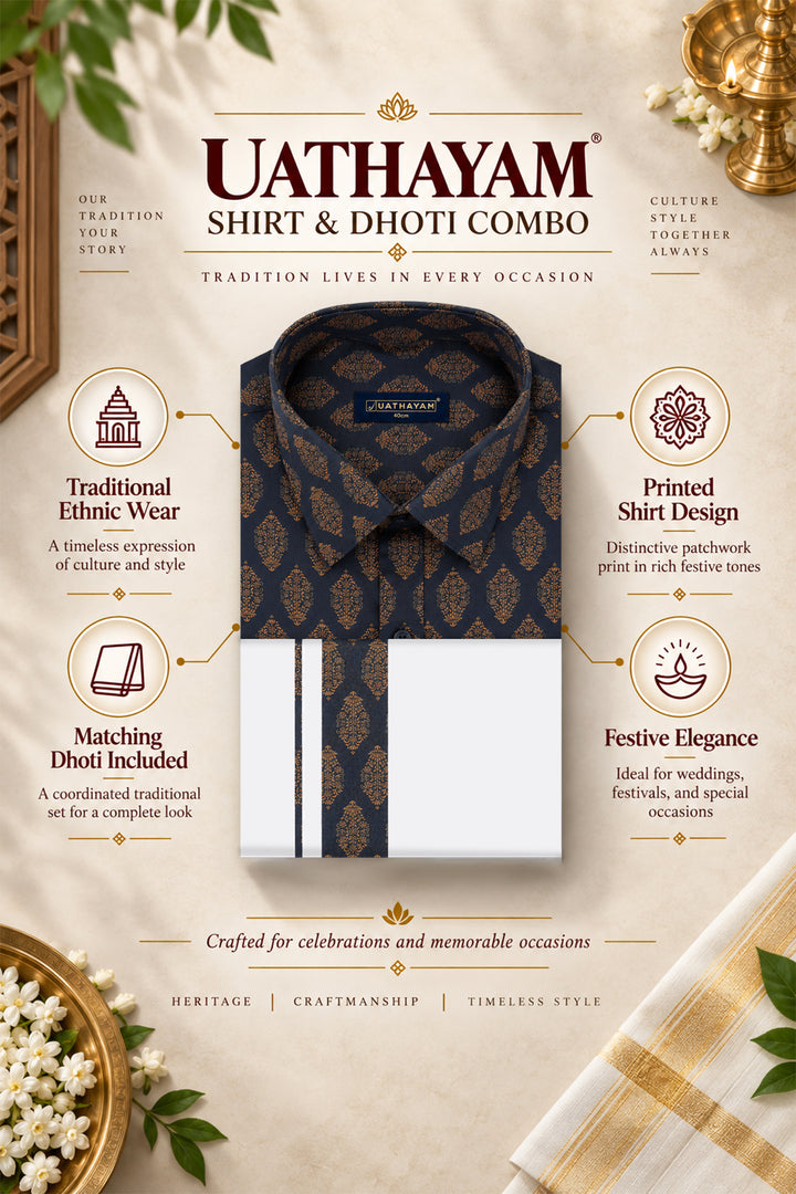 Navy Blue Printed Shirt Dhoti