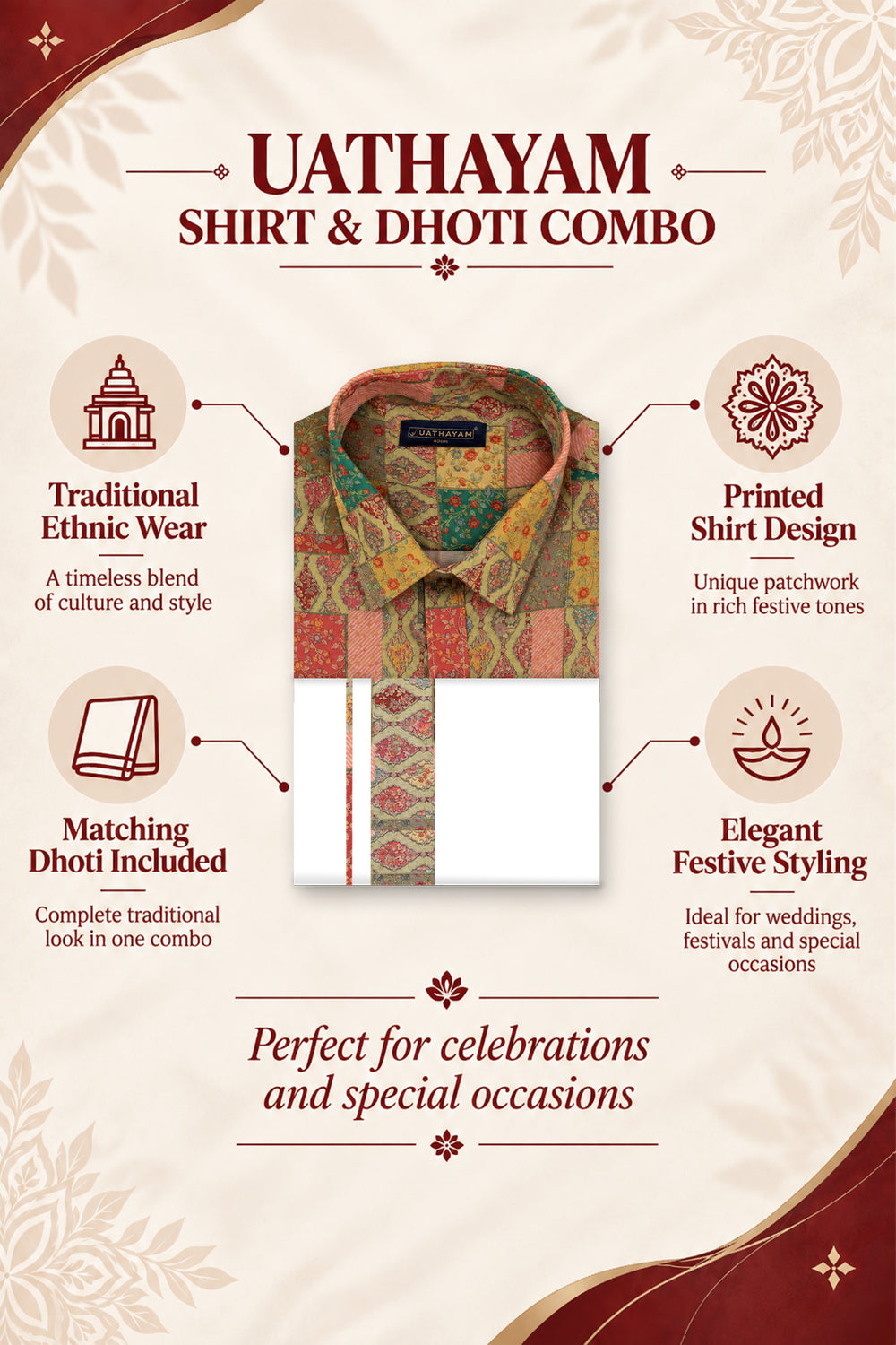 Olive Green Printed Shirt Dhoti